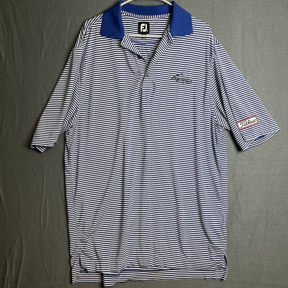 FootJoy Golf Polo Performance Stretch Short Sleeve Shirt L Blue Striped Titleist - Picture 1 of 9